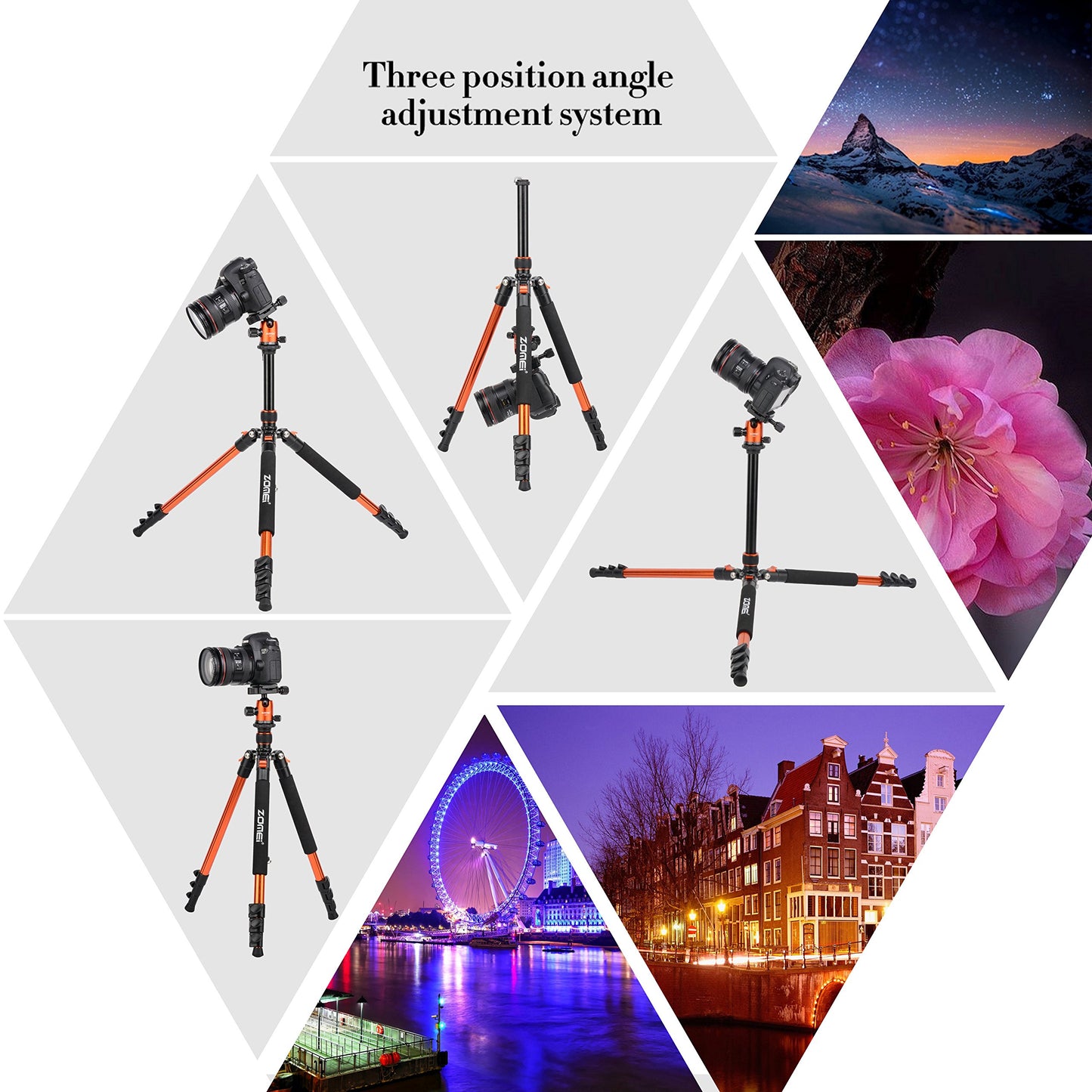 Zomei Q555 62.5'' Camera Tripod,Foldable Lightweight Aluminum Travel Tripod Stand with 360 Degree Ball Head for Vlog Nikon Canon Sony All DSLR