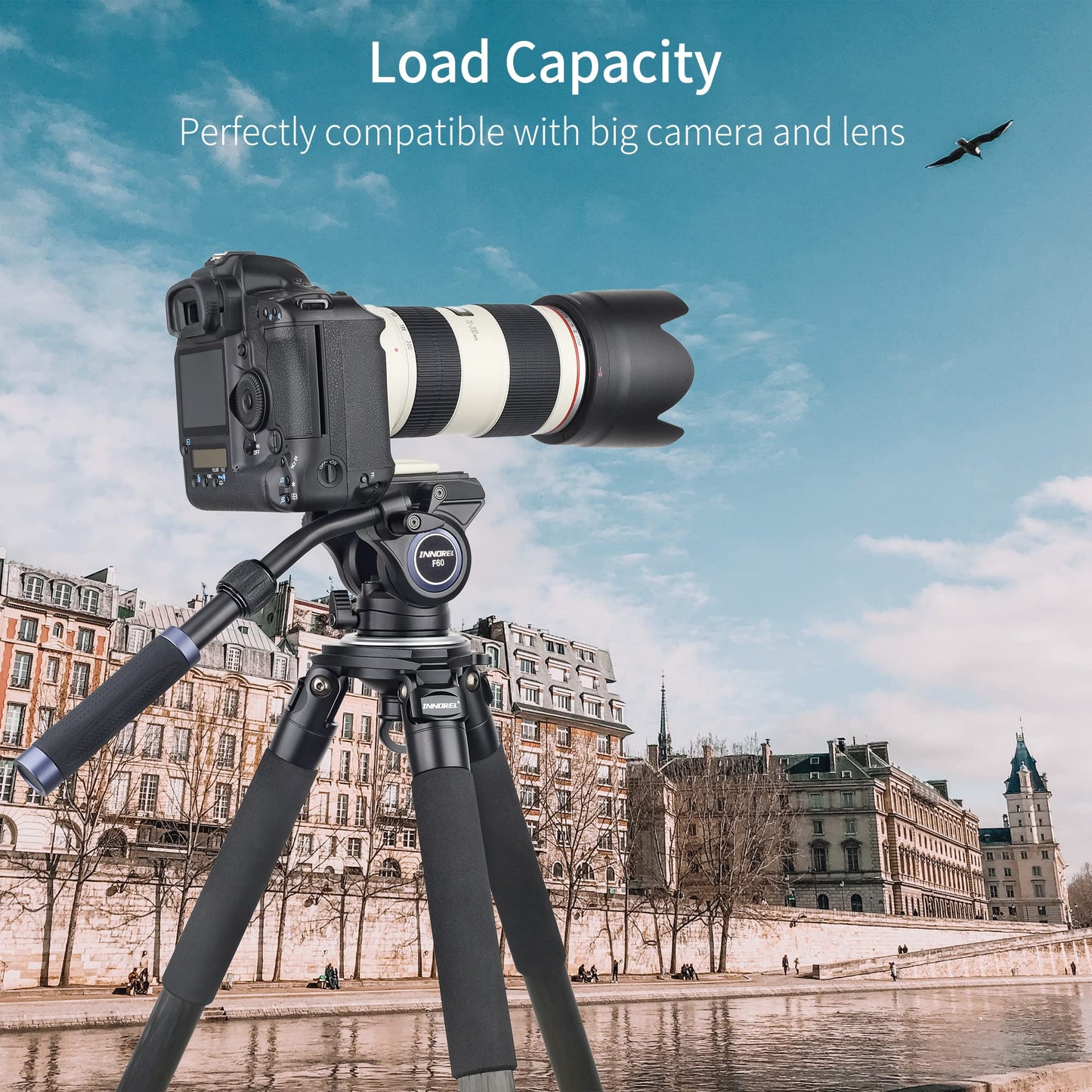 Video Camera Tripod Fluid Head-INNOREL F60,Professional Drag Pan Panoramic Fluid Head with 1/4" and 3/8" Screws Sliding Plate for DSLR