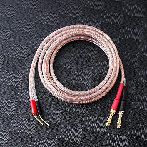 JORZOR 2 Pack Pin Type Plug to Banana Male Plug Speaker Cable?Audiophile 14 AWG OFC Speaker Wire (5M(16.4FT), 2 pin to 2 Banana Plug)