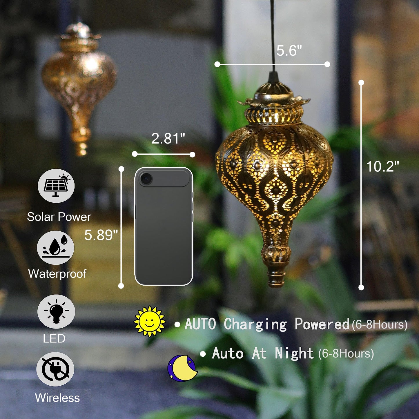 JOLUSIA Moroccan Solar Lanterns Outdoor Waterproof Bronze Hanging Lanterns Outdoor Ramadan Garden Decor Gardening Gifts for Women Mom Grandma Solar