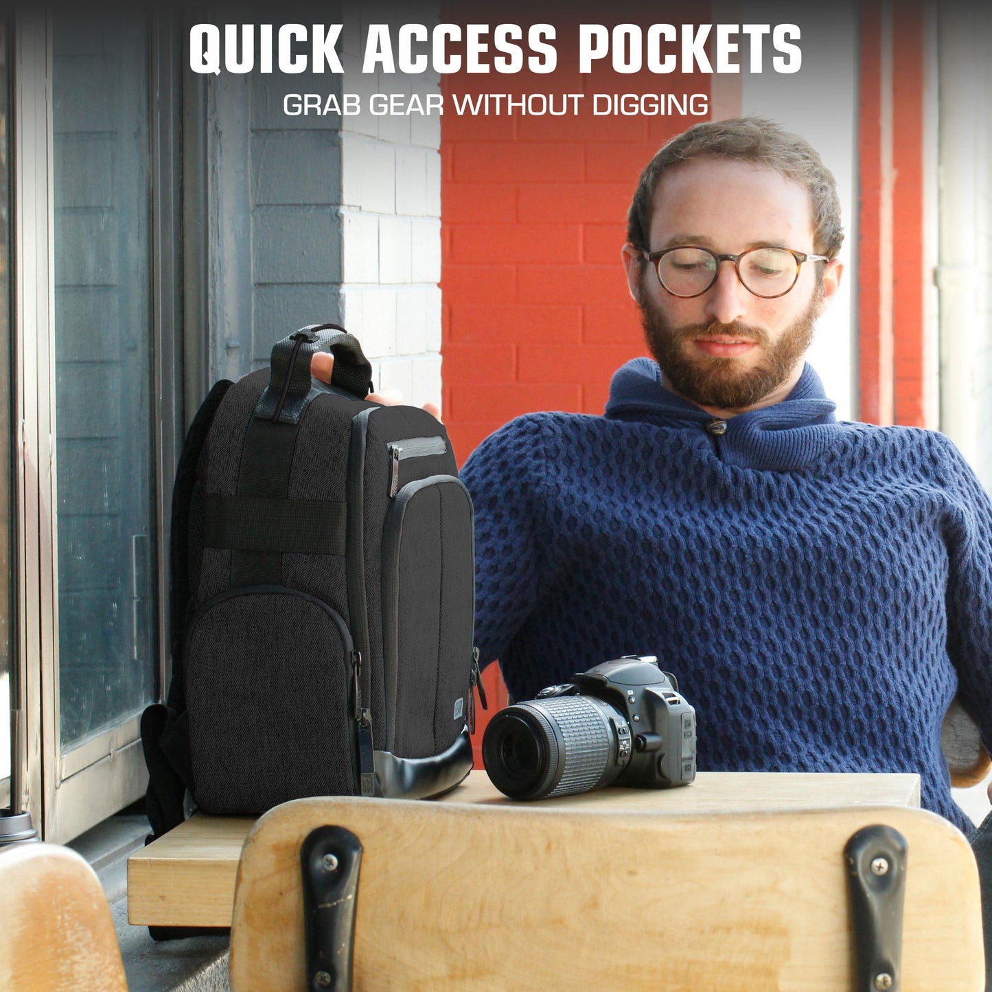 USA Gear Portable Camera Backpack for DSLR with Customizable Accessory Dividers, Weather Resistant Bottom and Comfortable Back Support - Compatible