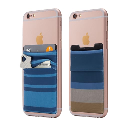 Cardly Wallet | Card and Money Holder for Cell Phone | Sticks On Case (Blue & Tan Striped)