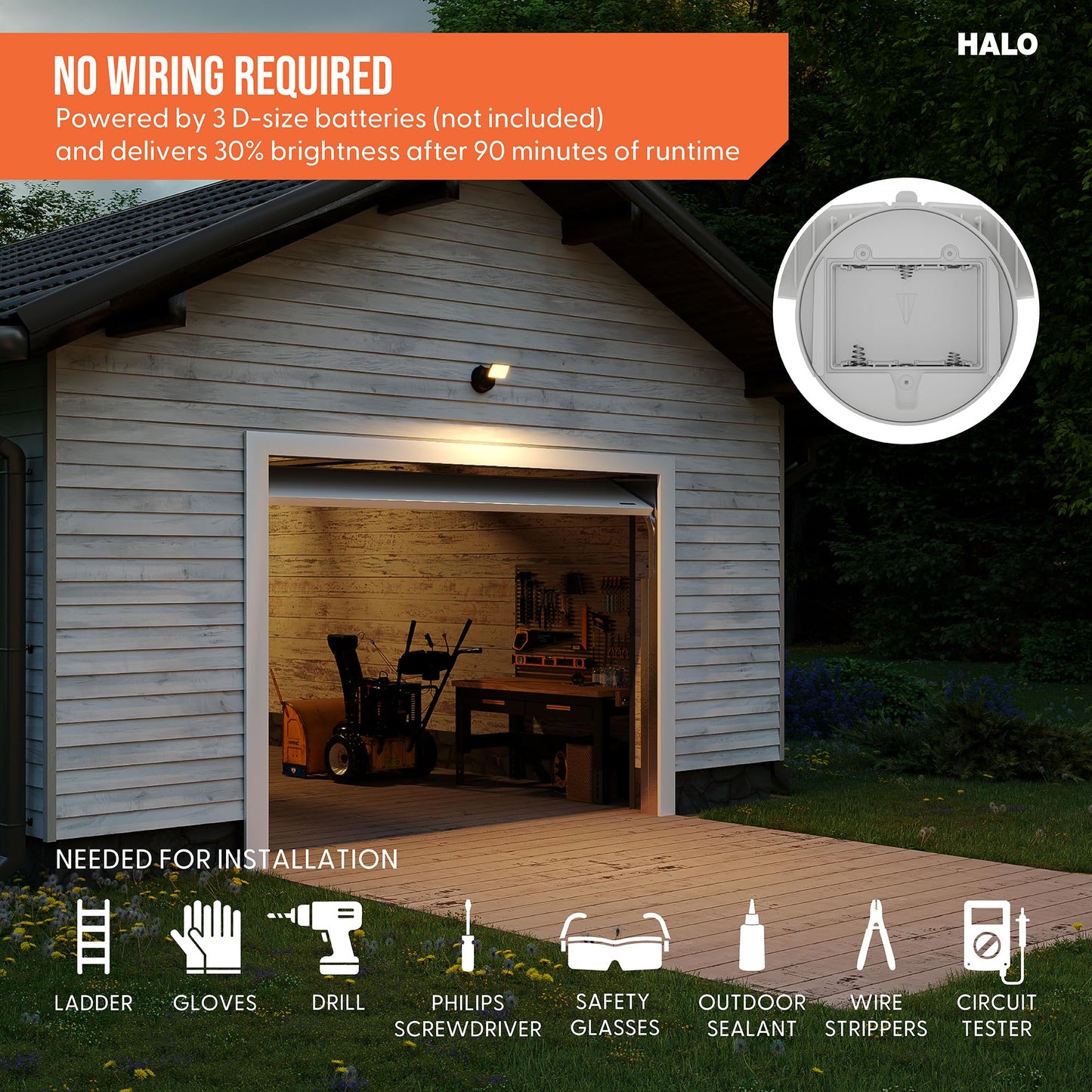 HALO Next Gen Battery-Powered LED Security Floodlight, 2 Head w/Motion Sensing, Dusk to Dawn, 2-Pack, Adjustable Brightness - White