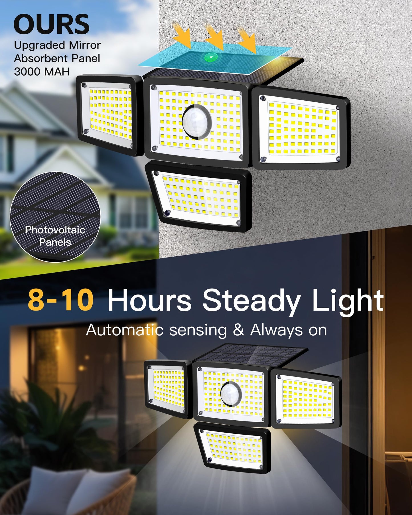 FAXBOX 4 Heads Sensor Lamp Solar, Motion Sensor Outdoor Lights 3000LM, 283 LED,6500 K, Motion Sensor, IP65 Waterproof, 270° Wide Angle, Security