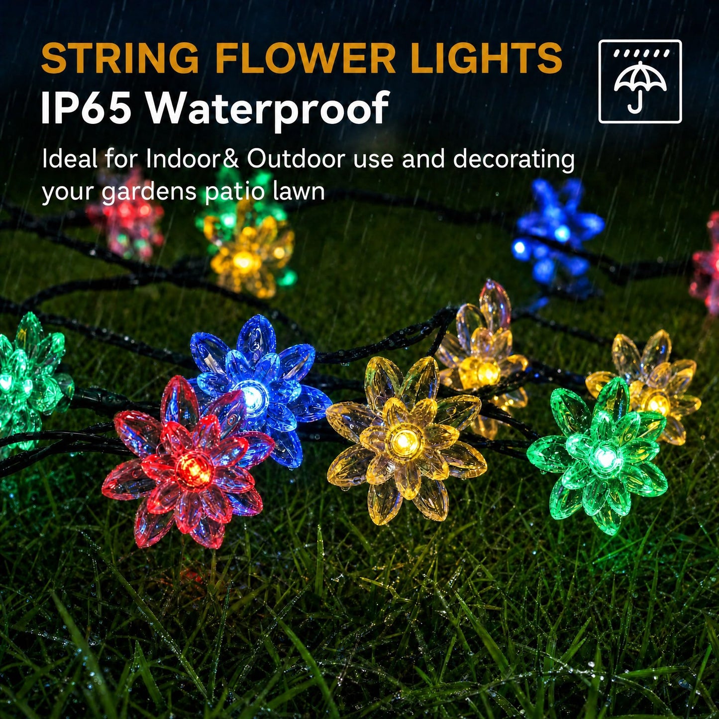 ITICdecor Solar Flower String Lights Outdoor Waterproof 50 LED Solar String Lights for Outside Decorative for Garden Fence Patio Yard Christmas Tree