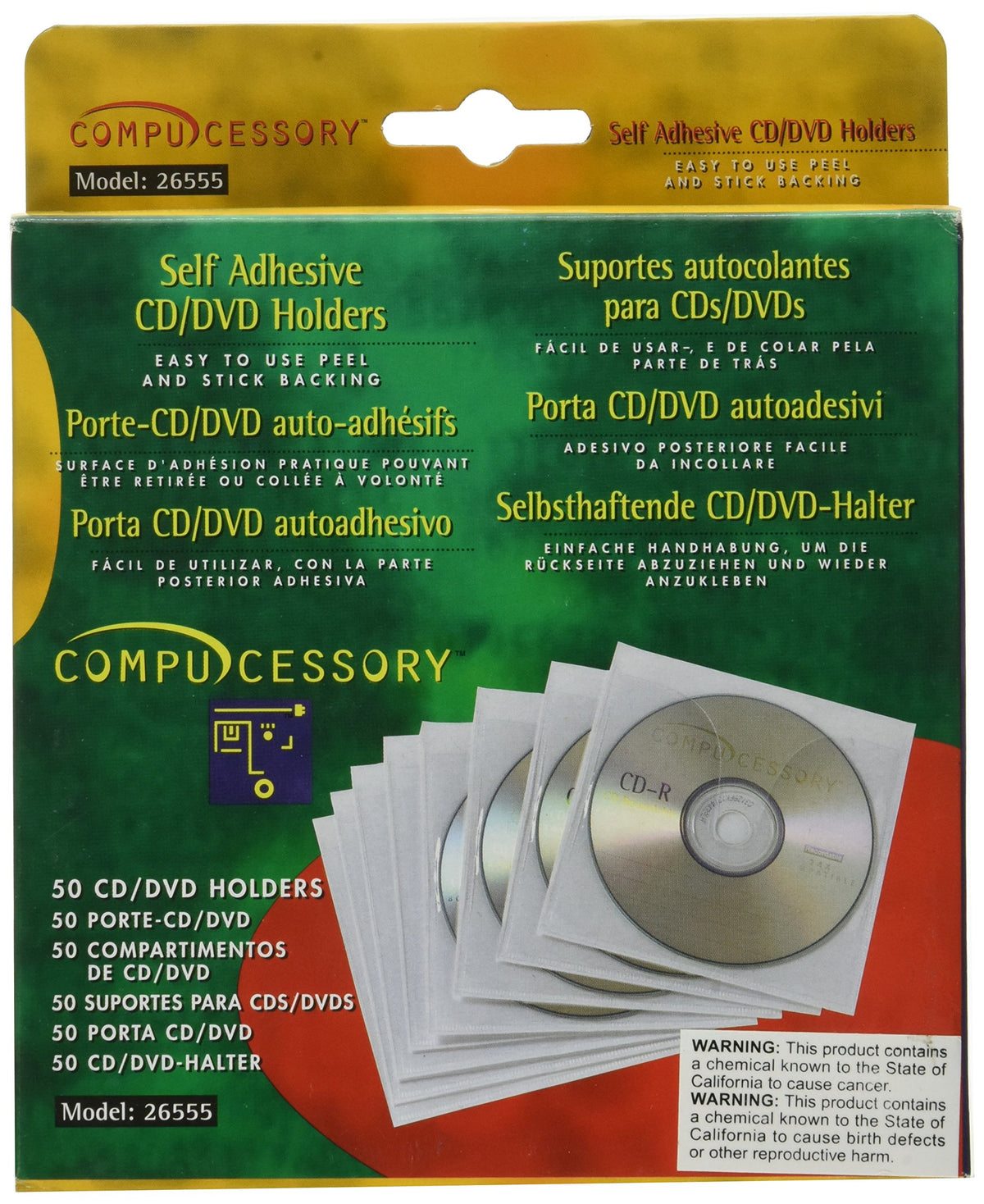 Compucessory CCS26555 Binder Pocket, 0.7, 50 Sheets per Pack, Polypropylene, White