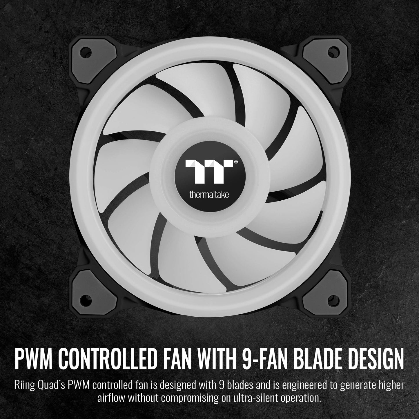 Thermaltake Riing Quad 120mm 16.8 Million RGB (Alexa, Razer Chroma sync-able), 4 Light Rings 54 Addressable LED, 9 Blades Hydraulic Bearing Case/Rad