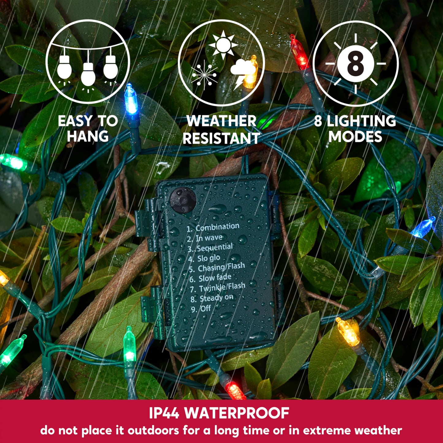 Joiedomi LED Christmas String Lights,2×50 Count 32.6FT Battery Operated Christmas Tree Fairy Lights with 8 Modes,Multifunction Green Wire for Xmas