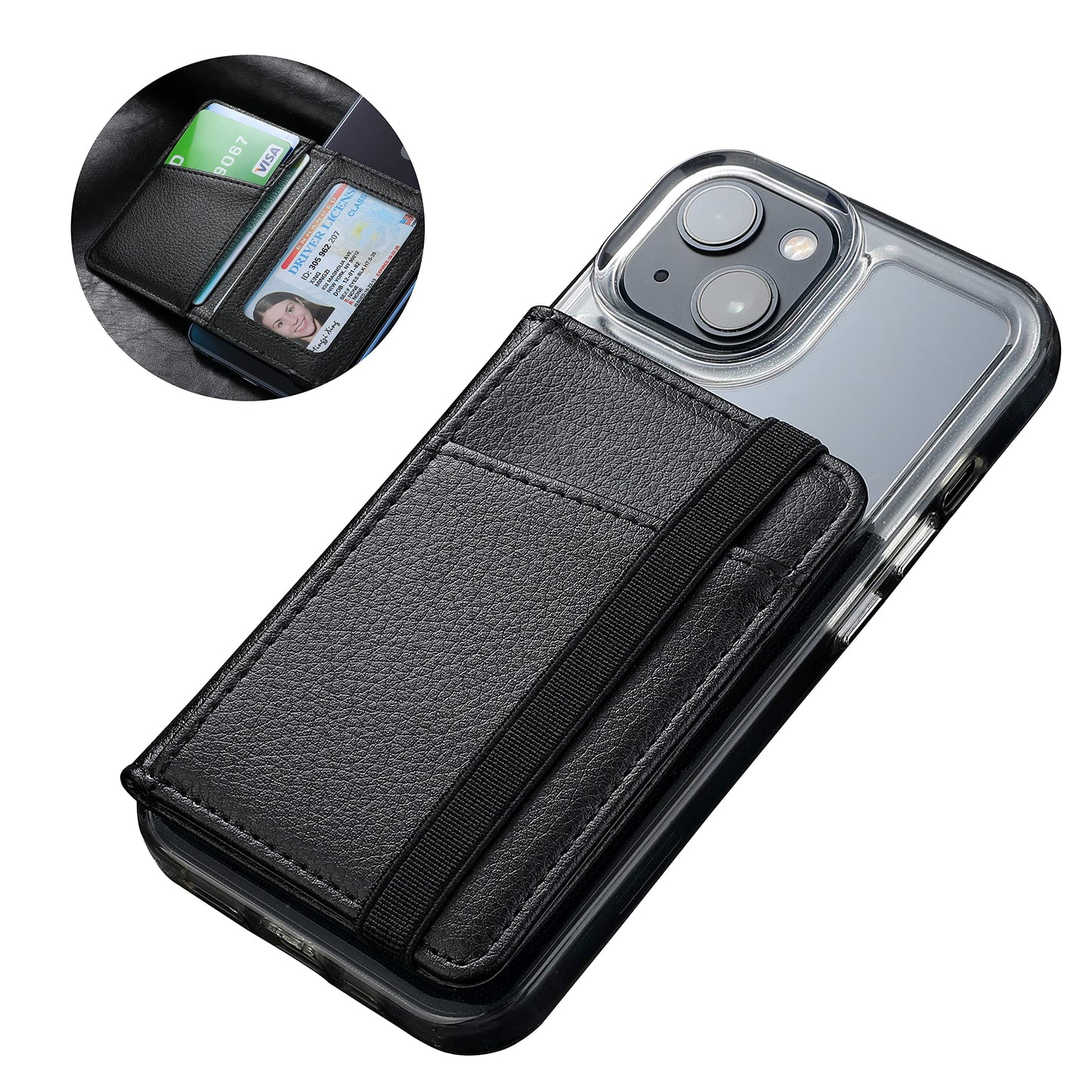 TopFunny Wallet Stick on Phone Case, Credit Card Holder for Back of Phone Cases Flip Leather Wallet Sleeve Pouch Compatible with iPhone, Samsung