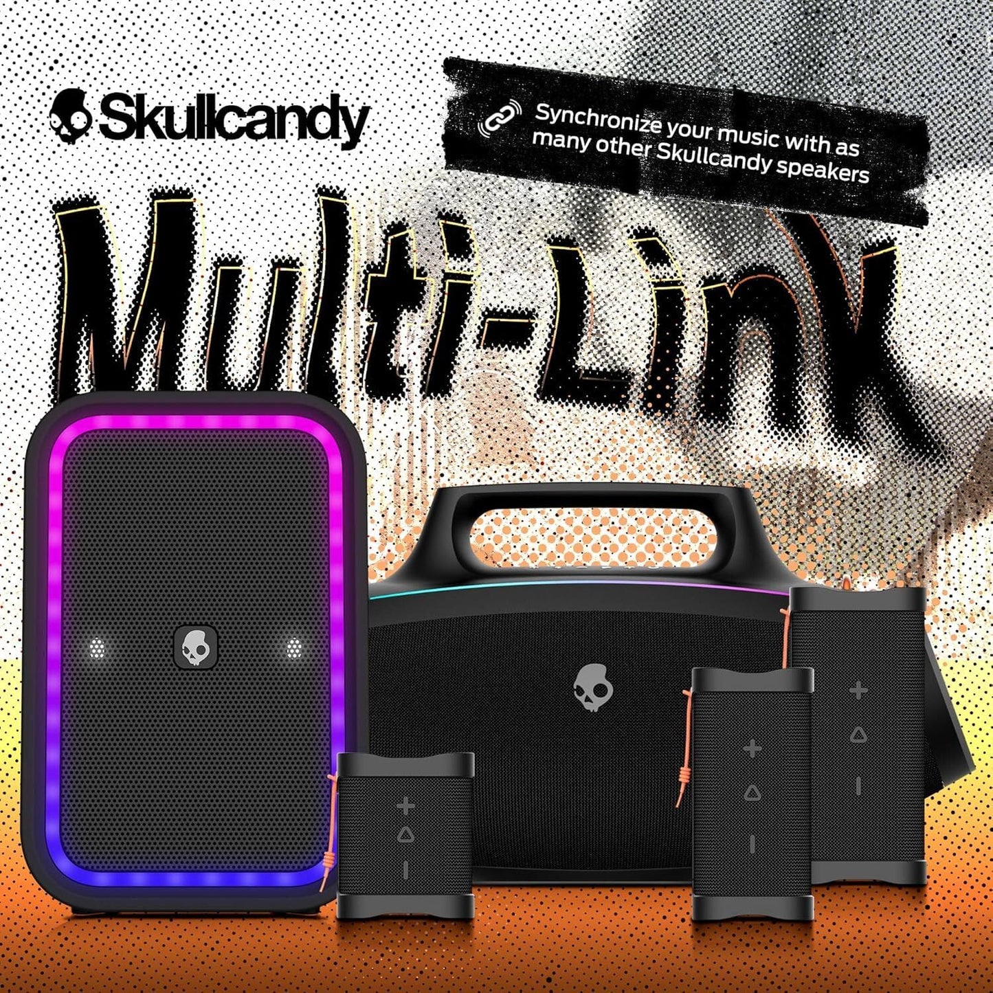 Skullcandy Barrel XT Bluetooth Boombox Party Speaker, Water-Resistant Portable Speaker, LED Lightshow Mode, 12 Hour Battery, Multi-Link