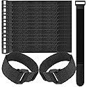 LJY 16-Pack Hook and Loop Straps Nylon Cable Ties Organizer Fastener, 11.8 in x 0.98 in, Black