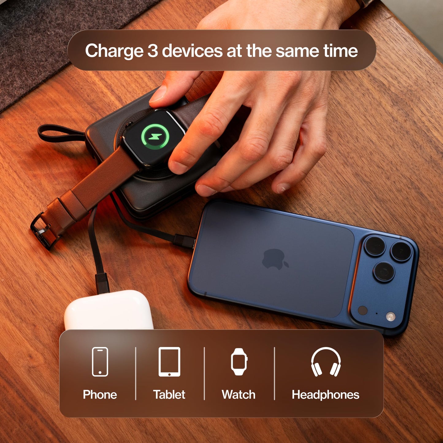 Statik SmartCharge Power Bank, 5-in-1 Travel Charger with Wall Plug & Built-in USB C Cables, Watch Charger for Apple Watch, 10000mAh & European