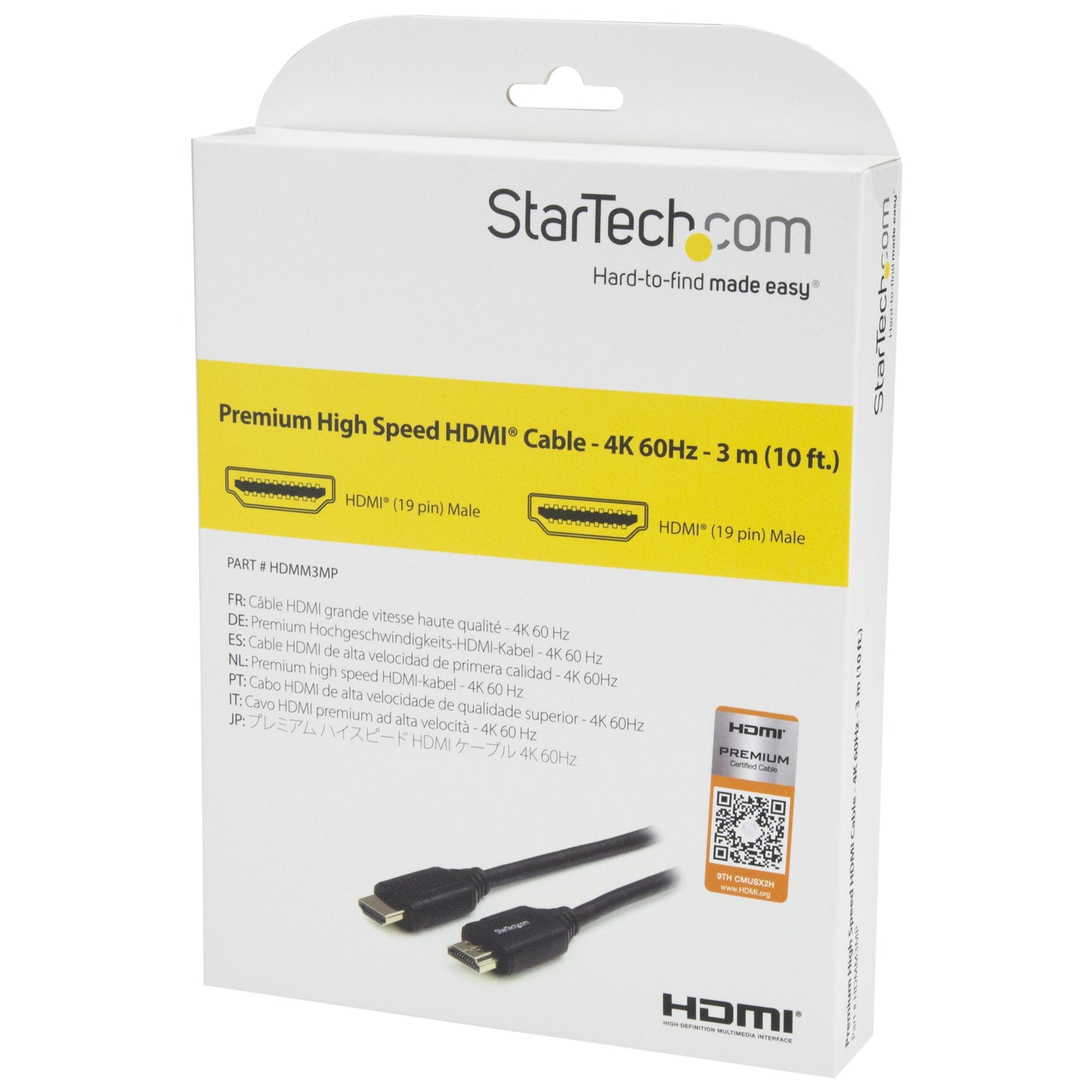 StarTech.com 10ft (3m) Premium Certified HDMI 2.0 Cable with Ethernet - High Speed Ultra HD 4K 60Hz HDMI Cable HDR10 - HDMI Cord (Male/Male