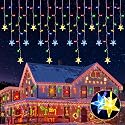 oopswow 200 LED Icicle Christmas Lights with Star,16.5FT Curtain Fairy Lights 40 Drops 8 Modes with Timer, Star Christmas Lights