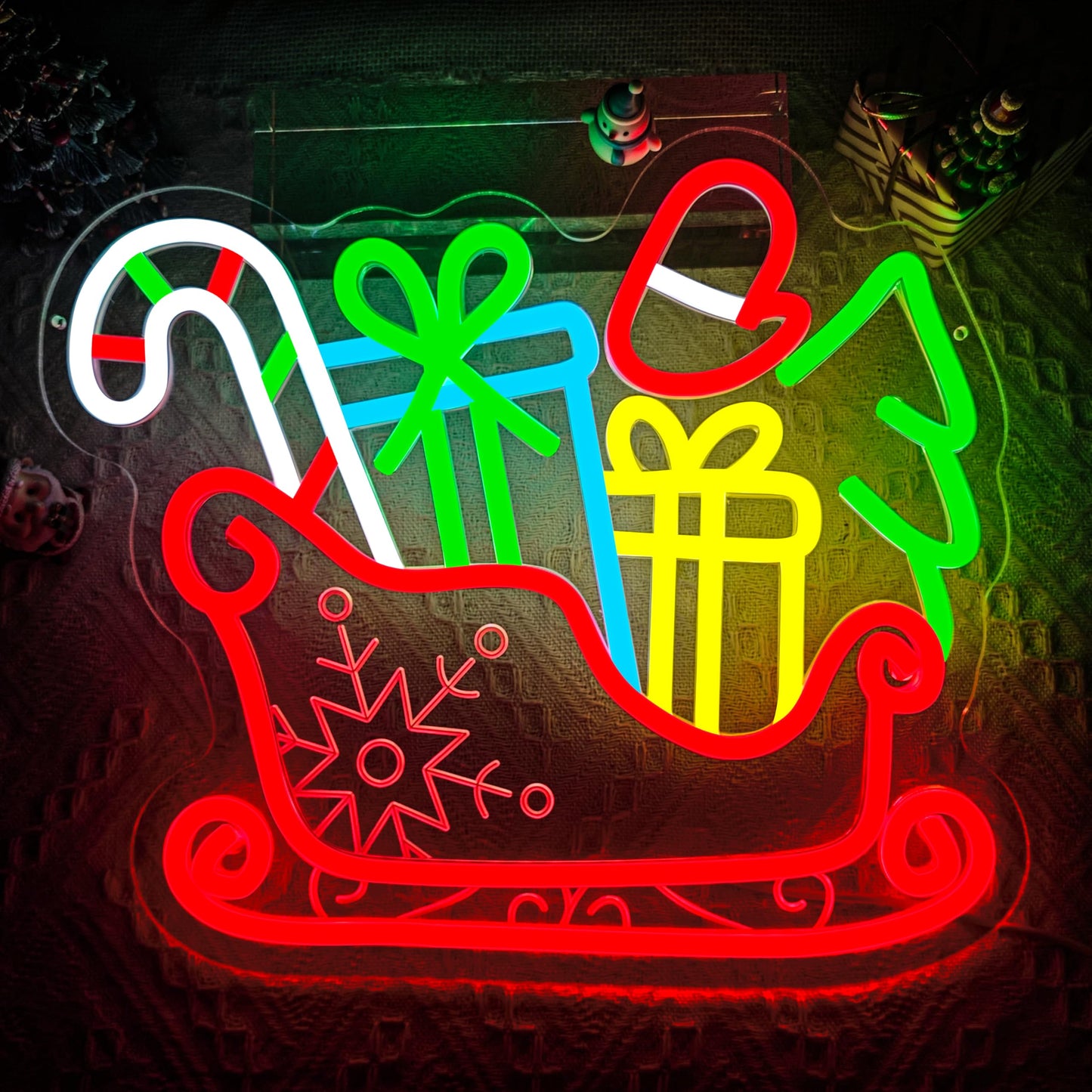 Sled Neon Sign Dimmable Christmas Neon Sign for Wall Decor Christmas Neon Lights Window Decorations christmas Light Up Sign for Bedroom Living Room