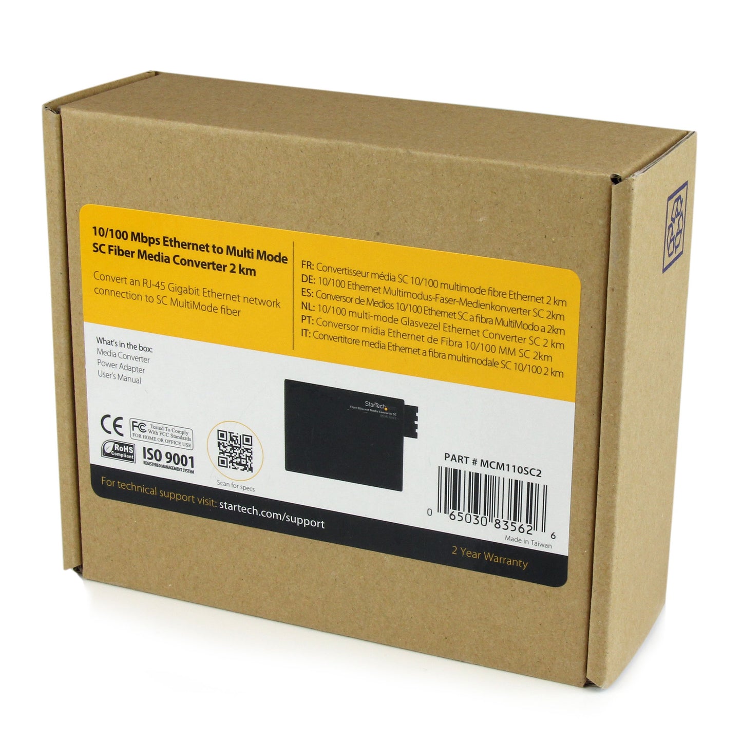 StarTech.com Multimode (MM) SC Fiber Media Converter for 10/100Mbps Network - Ethernet to SC MM Fiber Media Converter - 2 km / 1.2 m, TAA (MCM110SC2)
