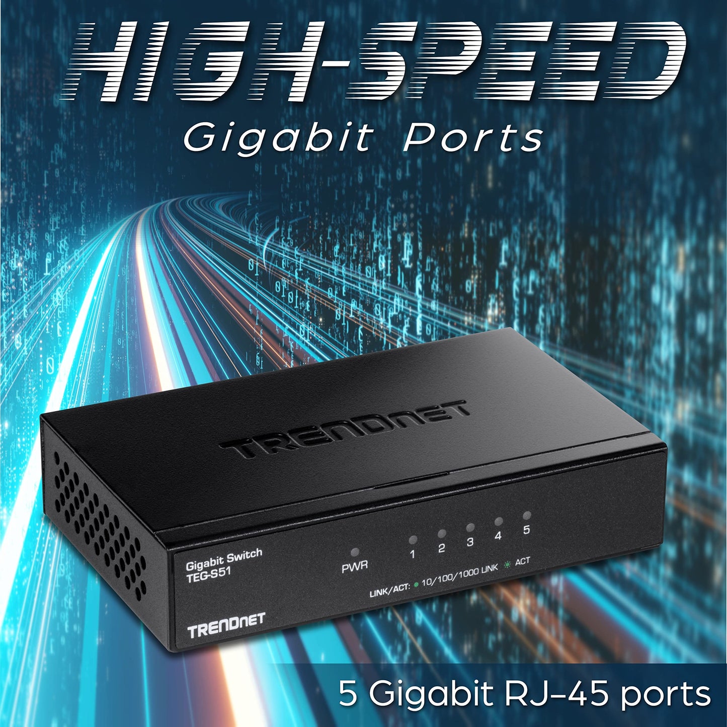 TRENDnet Gigabit Desktop Switch, TEG-S51, 5 x Gigabit RJ-45 Ports, Ethernet Splitter, 10Gbps Switching Capacity, Fanless Design, Metal Enclosure