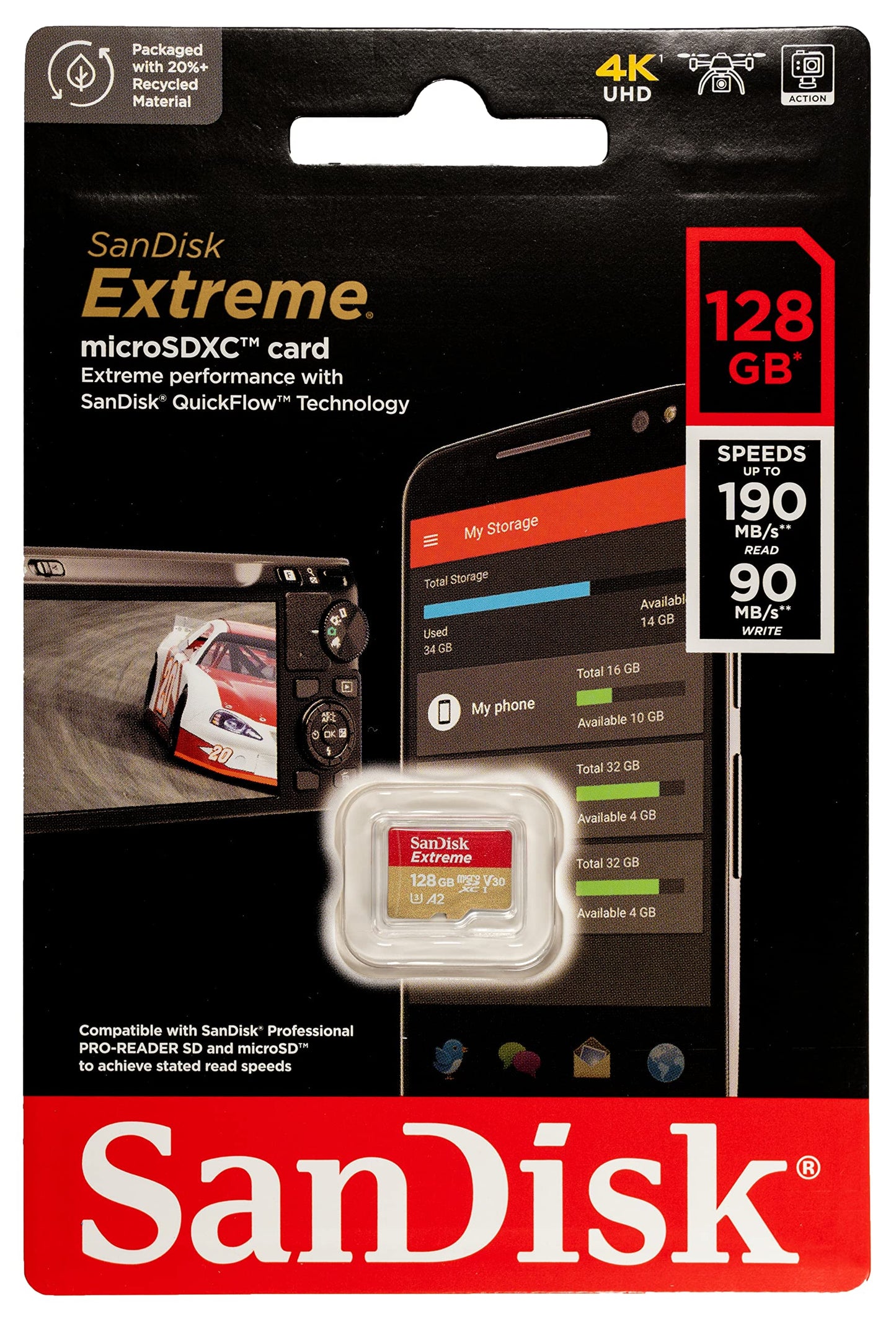 SanDisk 128GB MicroSD Extreme Memory Card (5 Pack) Memory Card for DJI FPV Drone (SDSQXAA-128G-GN6MN) Class 10 4K V30 UHS-I U3 A2 SDXC Bundle with (1)