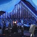 mimigogo 300 LED Solar Icicle Lights Outdoor with Remote Control, 33ft 8 Modes Curtain String Lights with 50 Drops, Christmas Holiday Wedding Party