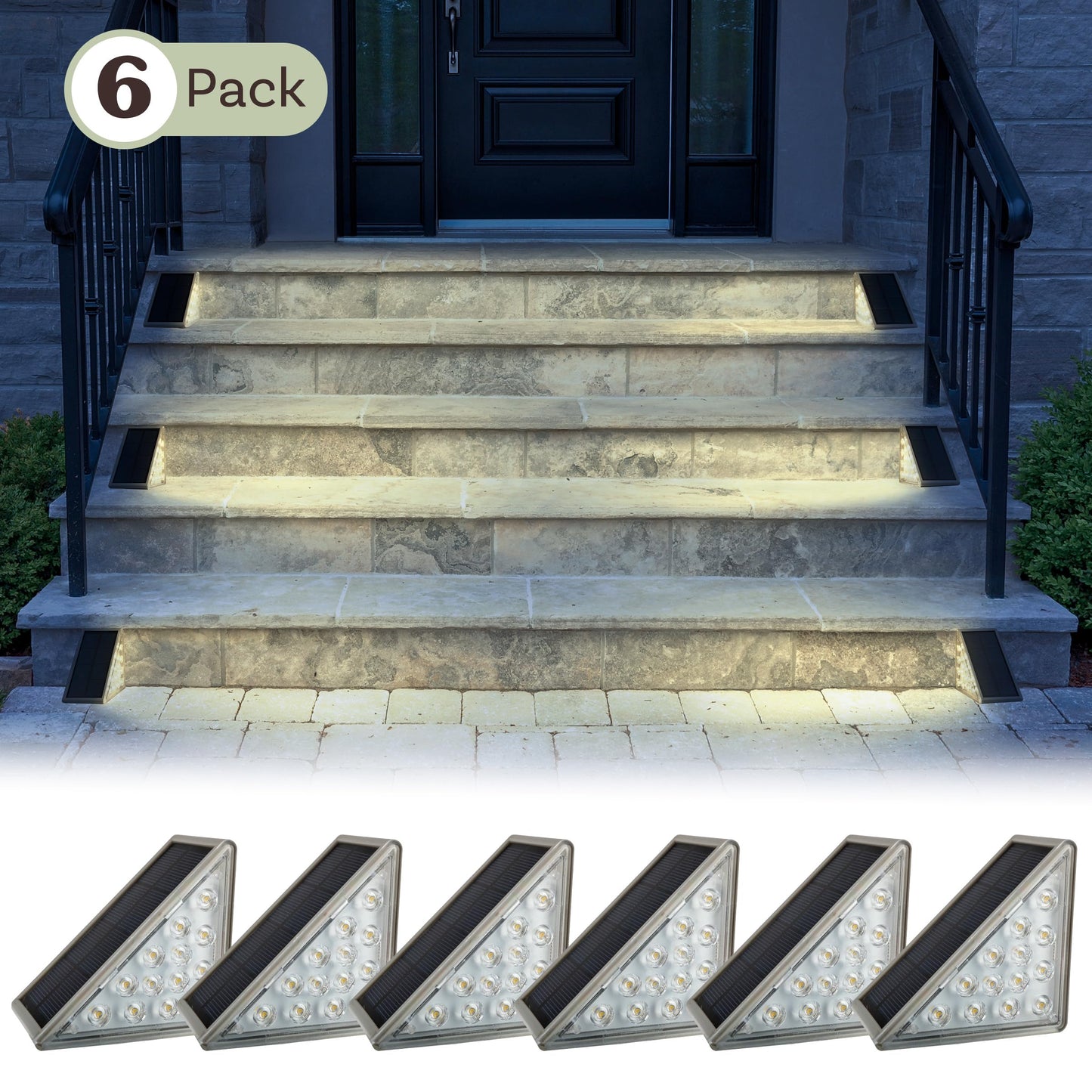 Solar Step Lights for Outside 6-Pack - LED Solar Stair Lights Outdoor Waterproof IP67 Outdoor Lighting for Walkways, Deck, Front Door Entryway, Garden