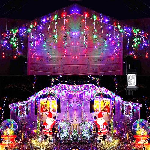 Toodour Christmas Icicle Lights Outdoor, 360 LED 29.5ft 8 Modes Fairy Icicle String Light with 60 Drops, Led Christmas Lights Twinkle for Holiday