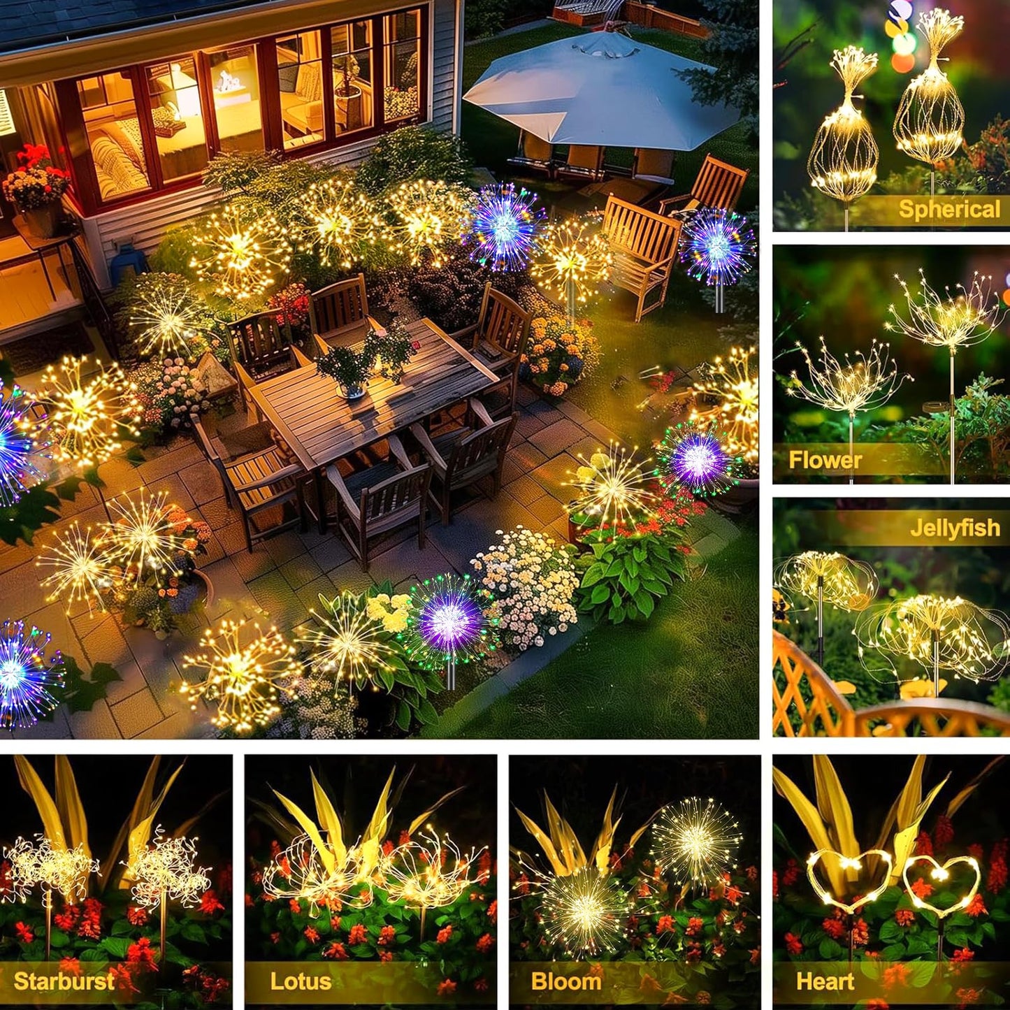 Redefun Solar Fireworks Lights for Outside 2 Pack 120 LEDs Solar Garden Decor, 8 Modes Tall Sparkler Light Outdoor Waterproof Starlit Starburst Lights