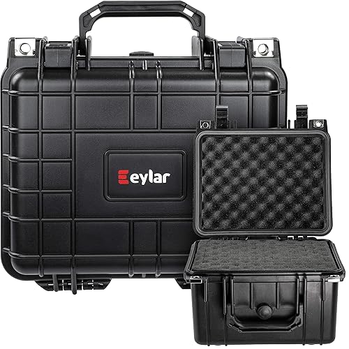 Eylar Small 10.62" Deep Gear, Equipment, Hard Camera Case Waterproof with Foam (Black) TSA Standards