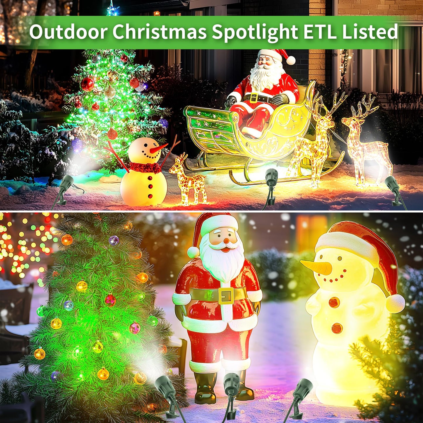 LED Christmas Spotlights Outdoor Plug in, Flood Stake Lights Outdoor, 5000K 350LM Landscape Light for Yard, Flag, Holiday Decor, Weather Resistant