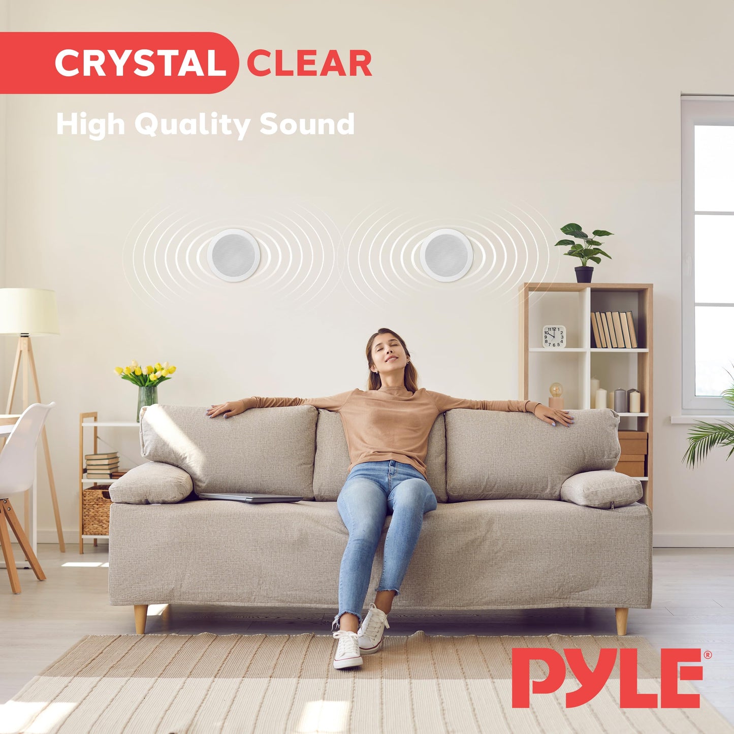 Pyle Pair 5.25” Flush Mount in-Wall in-Ceiling 2-Way Home Speaker System Spring Loaded Quick Connections Dual Polypropylene Cone Polymer Tweeter