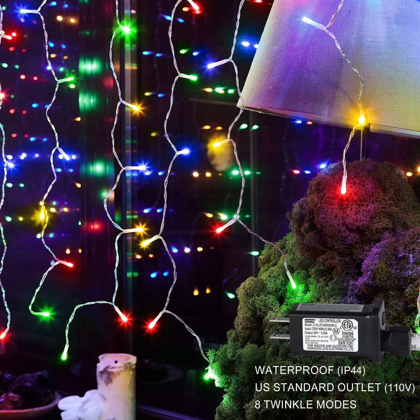 kemooie 400 LED Outdoor Curtain Lights, 26.2FT x 3.3FT Connectable 8 Lighting Modes for Christmas Decorations Bedroom Wall Party Garden Decorations