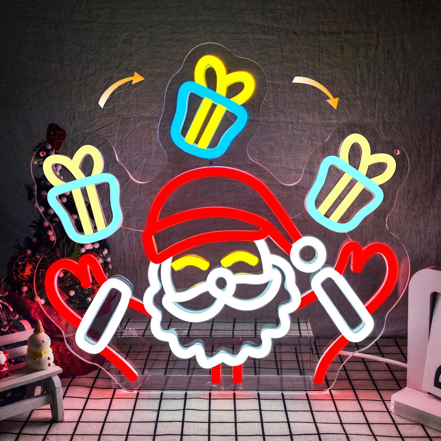 Santa Claus Neon Sign Christmas Neon Sign for Christmas Decoration Waving Santa Window Light Dimmable Neon Santa Sign for Holiday Party Home Bar