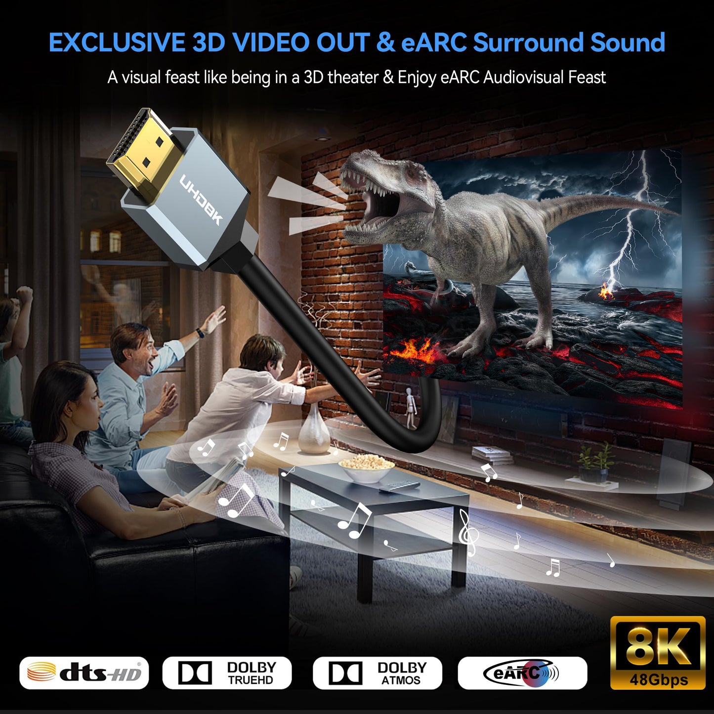Anehmeta 8K HDMI 2.1 Cable 3FT, 48Gbps High Speed HDMI Cord Gold-Plated Plugs 8K@60Hz 4K@120Hz HDCP 2.2&2.3, eARC,HDR10 Supports All HDMI Devices Like