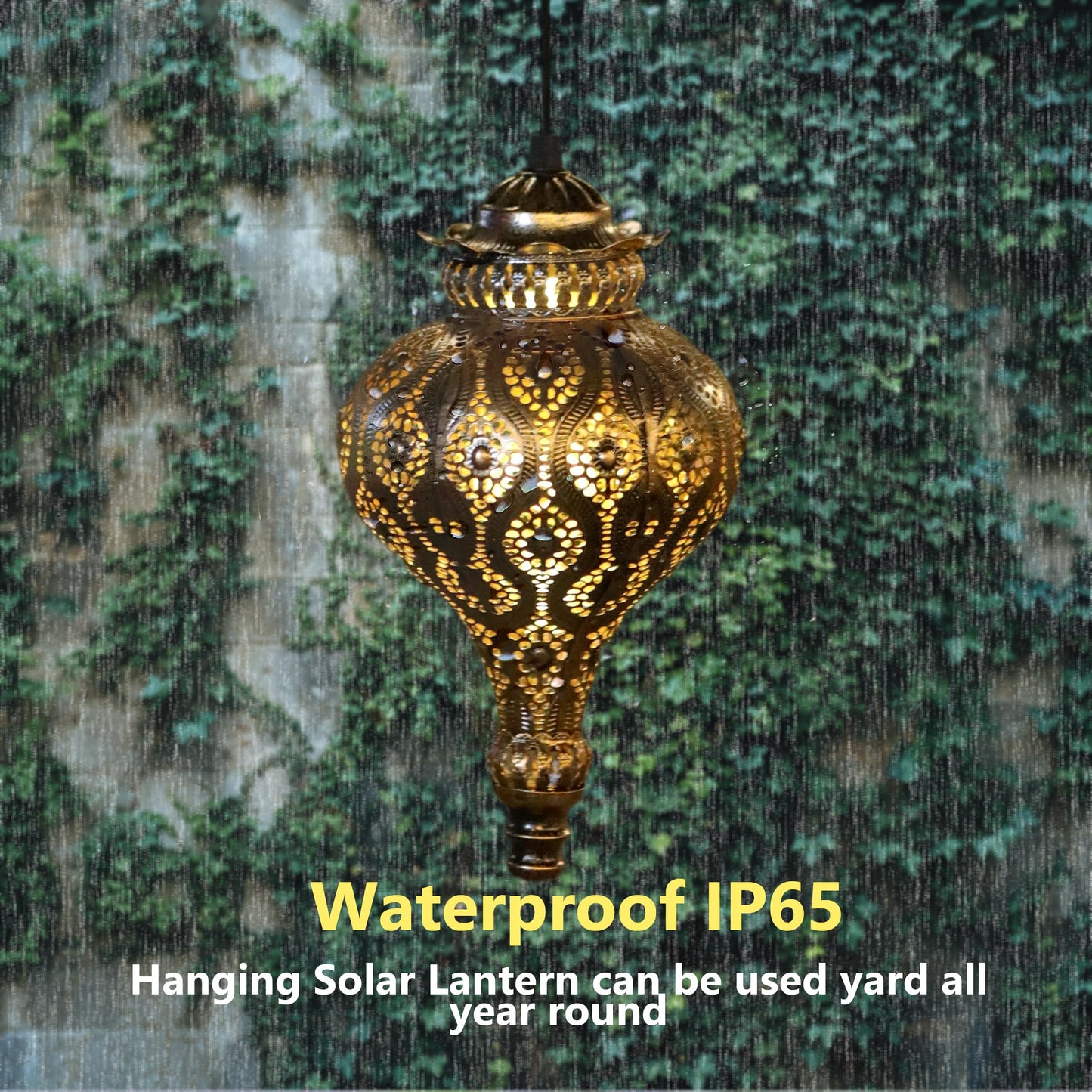 JOLUSIA Moroccan Solar Lanterns Outdoor Waterproof Bronze Hanging Lanterns Outdoor Ramadan Garden Decor Gardening Gifts for Women Mom Grandma Solar
