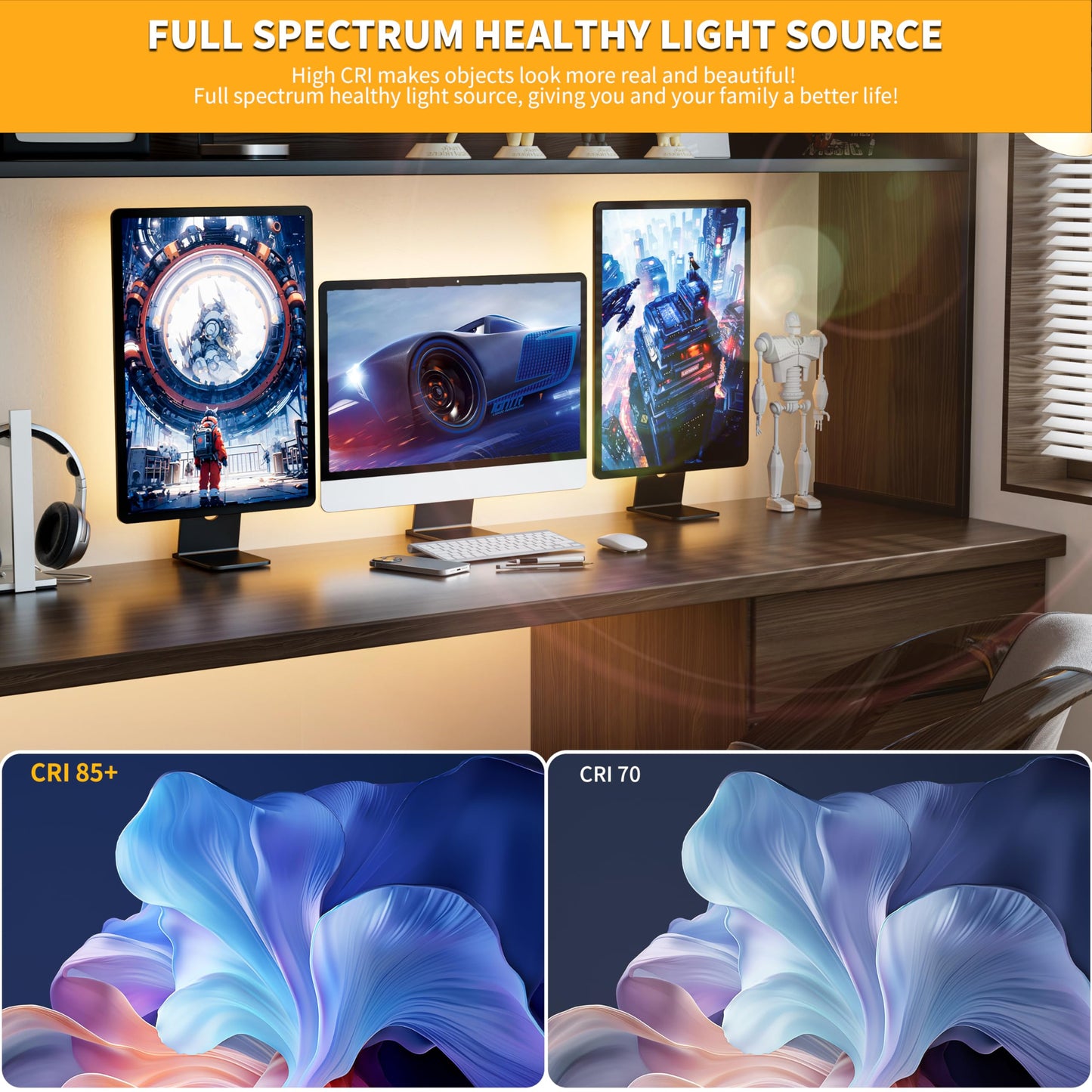 PAUTIX COB LED Strip Lights 5V USB Powered Dotless Super Bright Dimmable LED Lights 3000K Warm White 6.56ft TV Backlights,Flexible 3M Adhesive Under