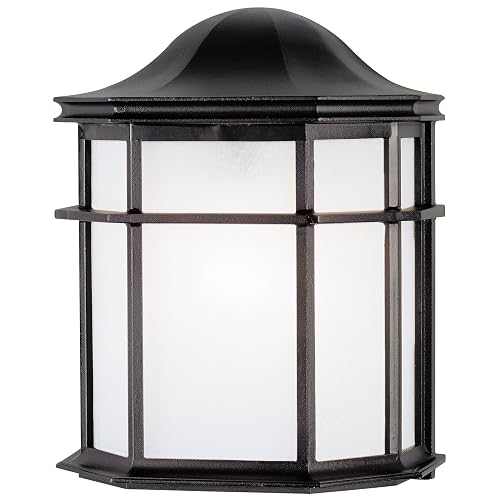 6689800 One-Light Exterior Wall Lantern, Textured Black Finish on Cast Aluminum with Frosted Acrylic Lens