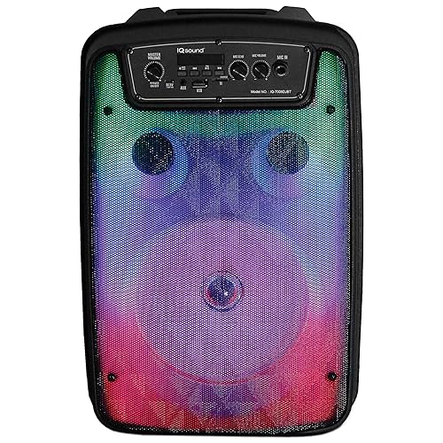 IQ Sound IQ-7008DJBT 8-Inch Portable Bluetooth Speaker Unleash dynamic sound with TWS Technology, LED Light Show, Multiple Inputs, FM Radio, Mic