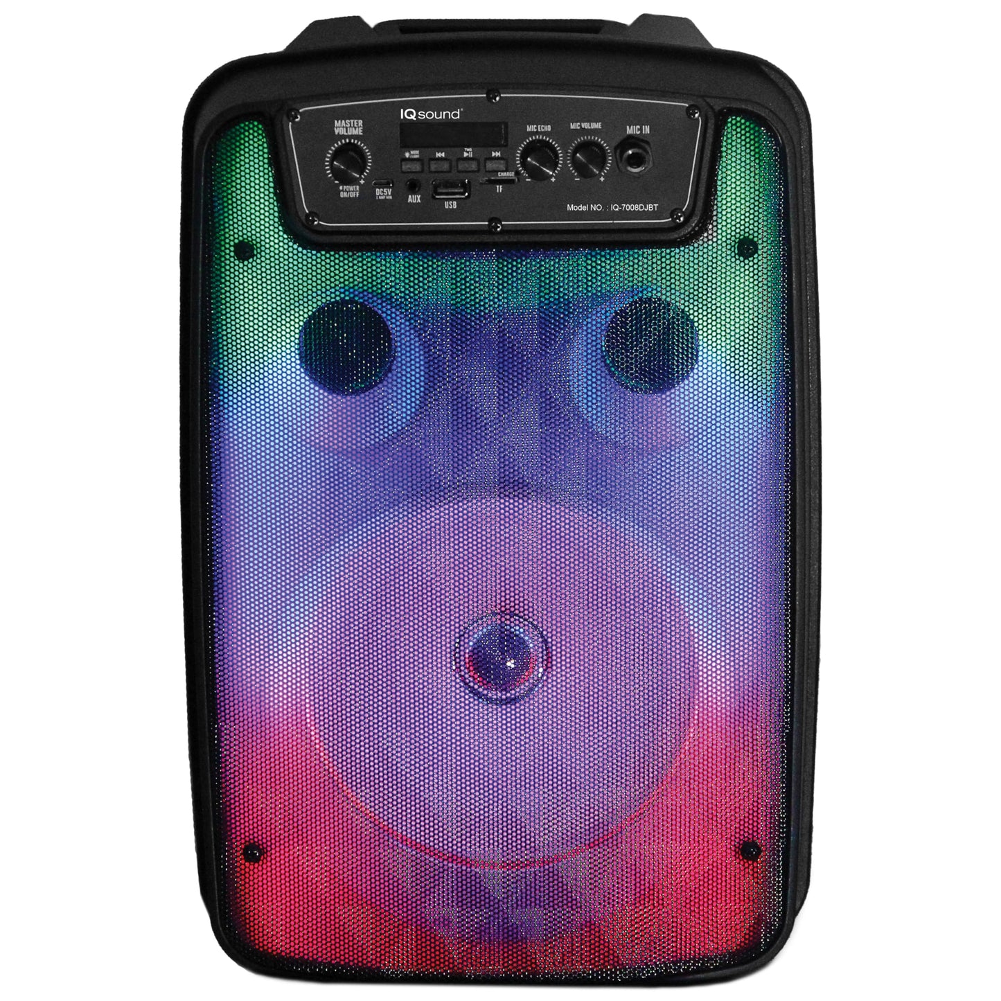 IQ Sound IQ-7008DJBT 8-Inch Portable Bluetooth Speaker Unleash dynamic sound with TWS Technology, LED Light Show, Multiple Inputs, FM Radio, Mic