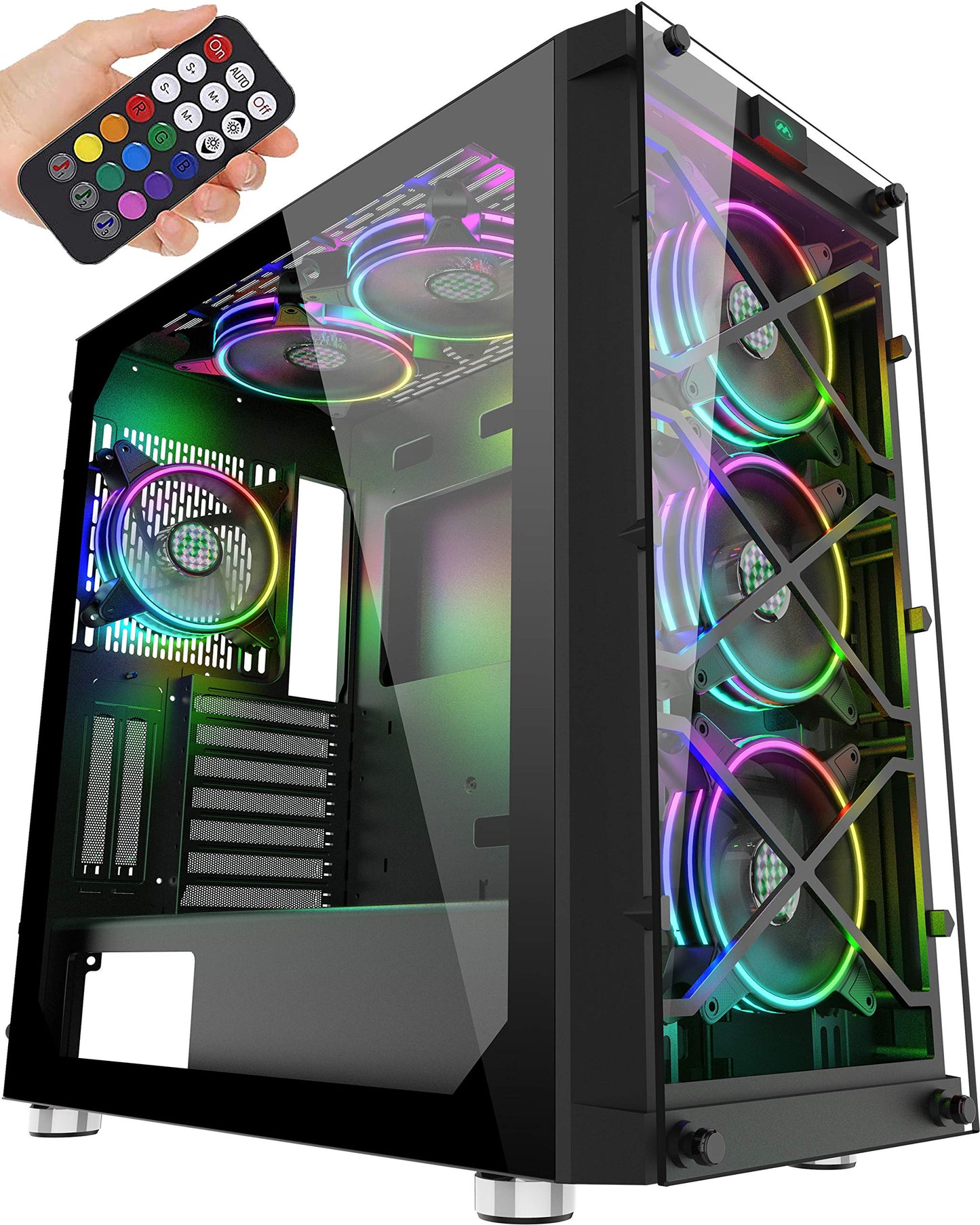 MUSETEX 6 PCS × 120mm LED ARGB Fans Pre-Installed & 2 PCS × USB 3.0 Ports?Gaming PC Case High Airflow ATX Mid Tower Case with Voice Control System, 2