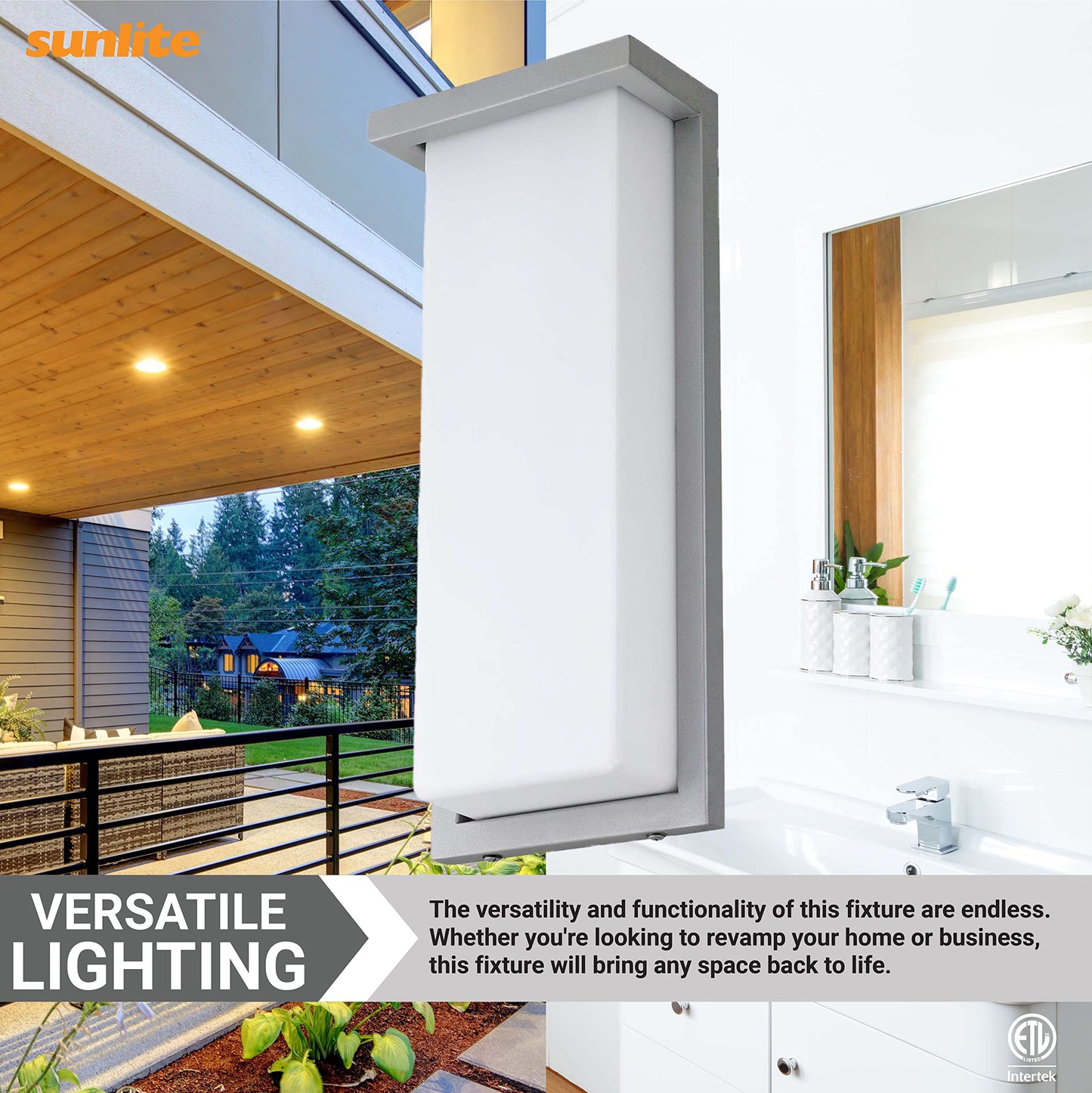 Sunlite 81482 14” Modern LED Wall Sconce Light, Outdoor Fixture, Adjustable 3 CCT 3000K-5000K, 20 Watts, 1100 Lumens, Opal Shade, Brushed Nickel