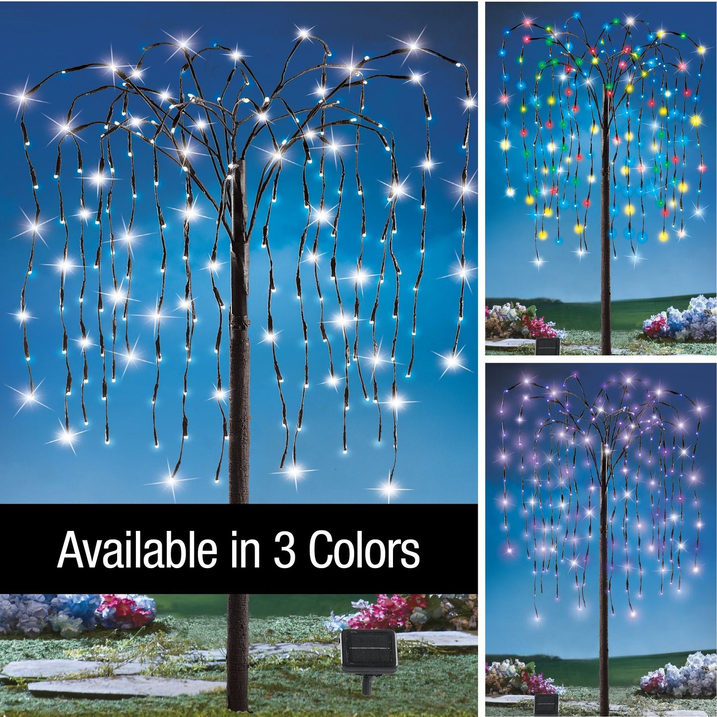 Collections Etc. LED Solar Willow Tree, Outdoor Solar Tree with Colorful Solar-Powered Lights with Adjustable Branches, White Lights