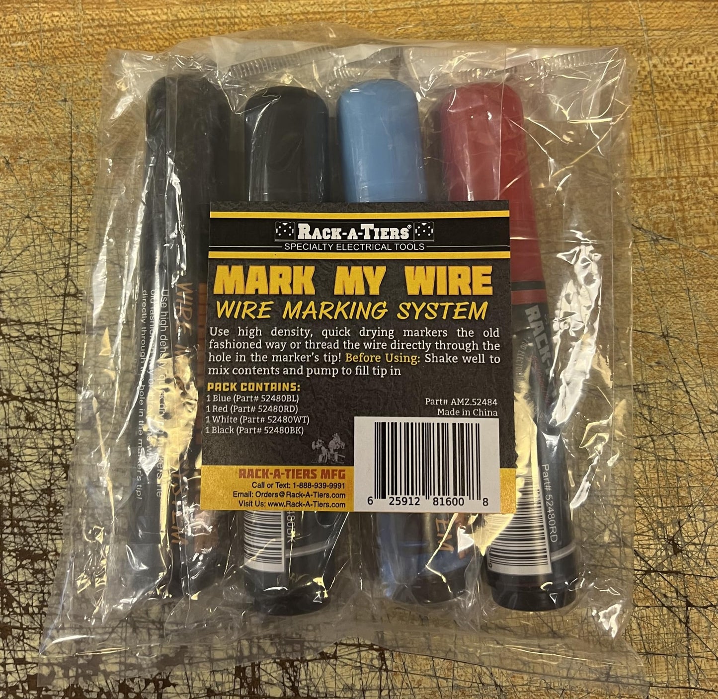 Rack-A-Tiers Mark My Wire - 4 Pack (Black, Blue, Red & White - 1 Each), Wire Marker, Wire Phase Marker, Electrical Marker (52484)