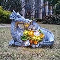 VIOYOUNS Solar Dragon Statue with LED Lights, Dargon Lover Gifts with Succulent and 6 LED Lights for Outdoor,Solar Dragon Decor for Yard, Garden