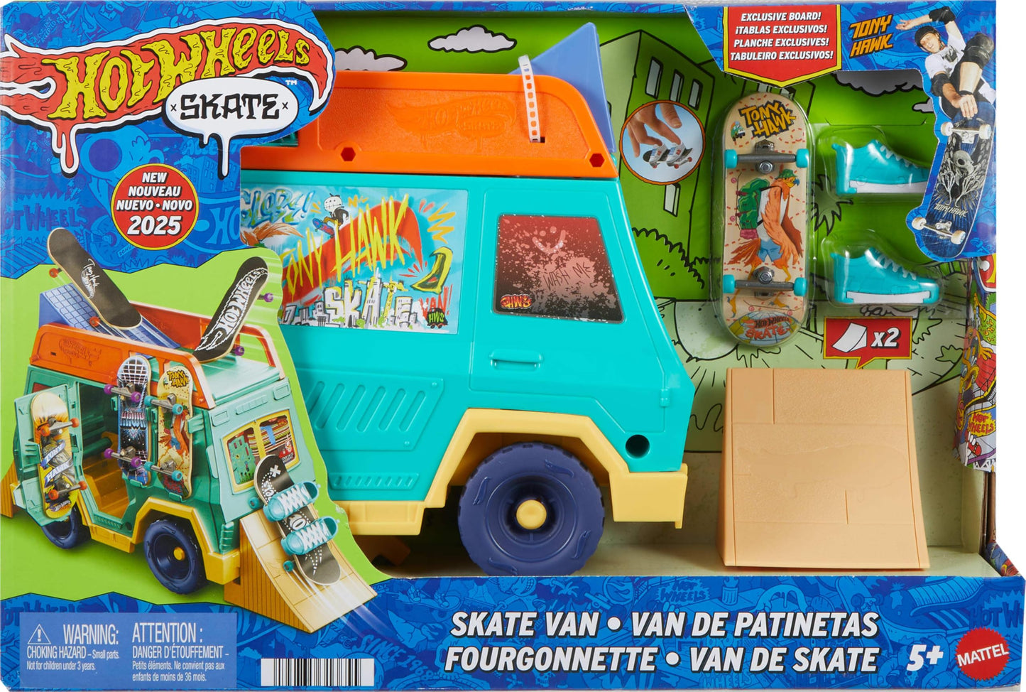 Hot Wheels Skate Fingerboard Playset, Skate Van Designed in Collaboration with Tony Hawk, with Exclusive Fingerboard & Pair Removable Skate Shoes