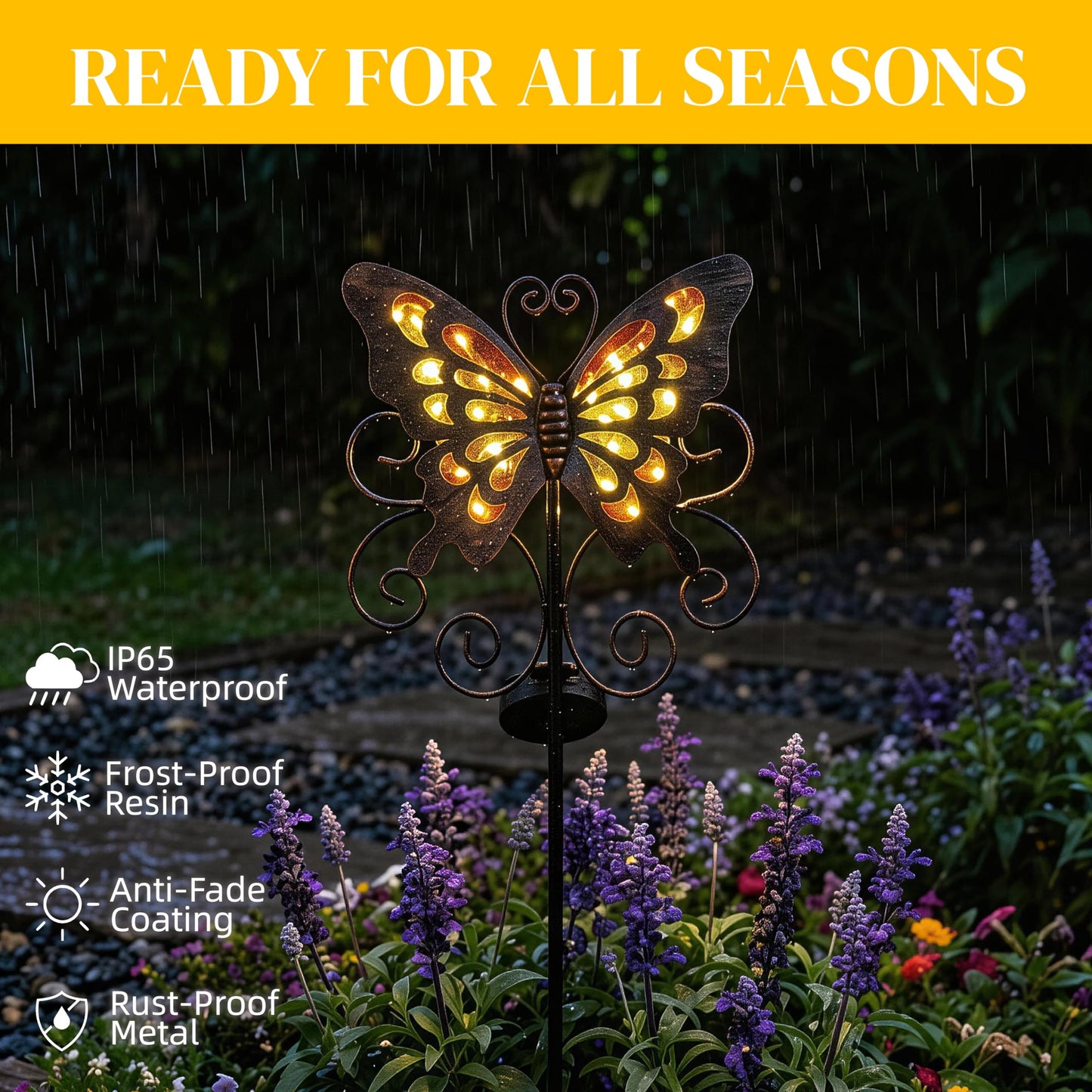 Lune cle Butterfly Solar Lights for Outside, 36 inches Waterproof Metal Solar Pathway Lights, Large Solar Butterfly Lights Outdoor Garden Decor, Warm