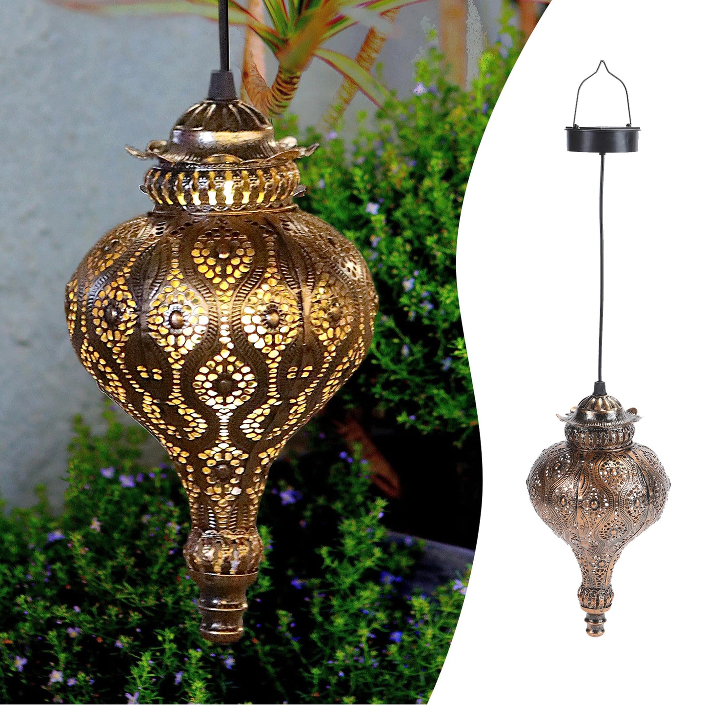 JOLUSIA Moroccan Solar Lanterns Outdoor Waterproof Bronze Hanging Lanterns Outdoor Ramadan Garden Decor Gardening Gifts for Women Mom Grandma Solar