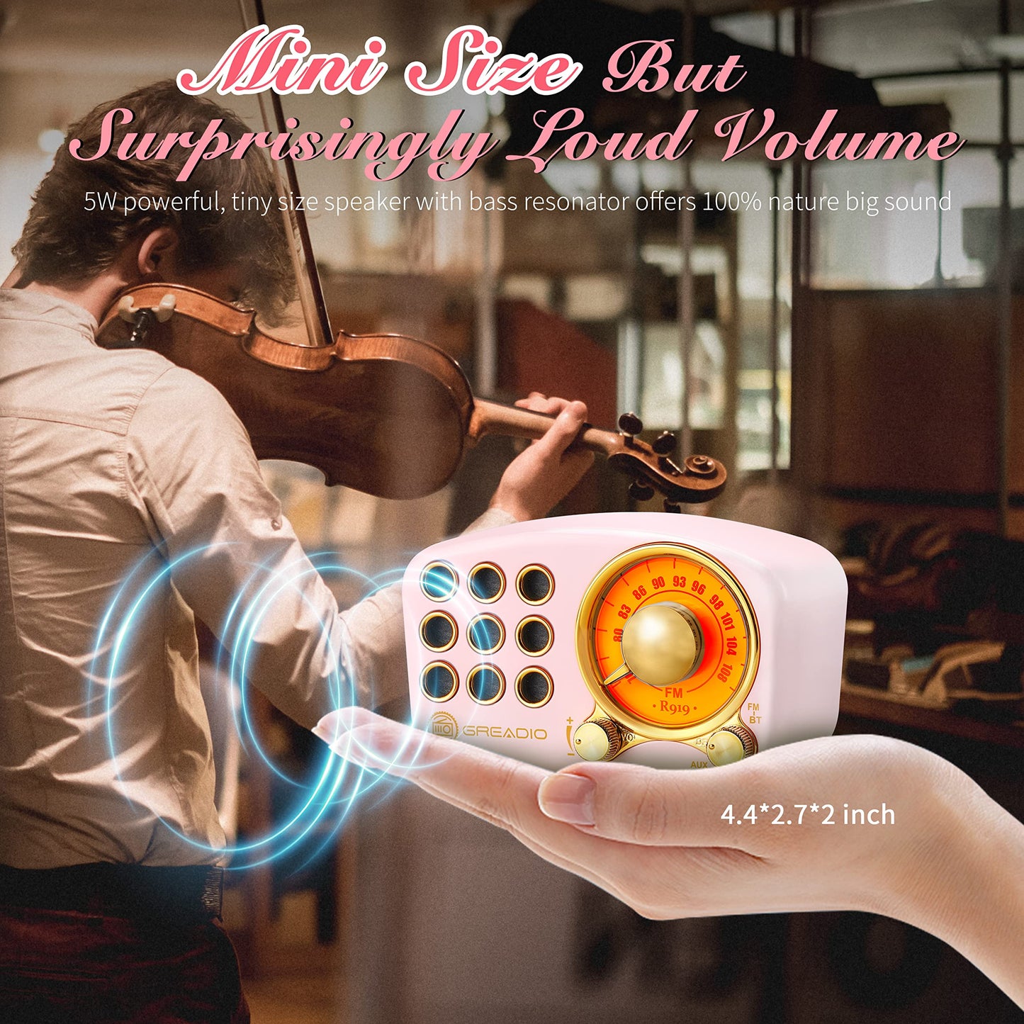 Retro Bluetooth Speaker, Vintage Radio-Greadio FM Radio with Old Fashioned Classic Style, Strong Bass Enhancement, Loud Volume, Bluetooth 5.0 Wireless