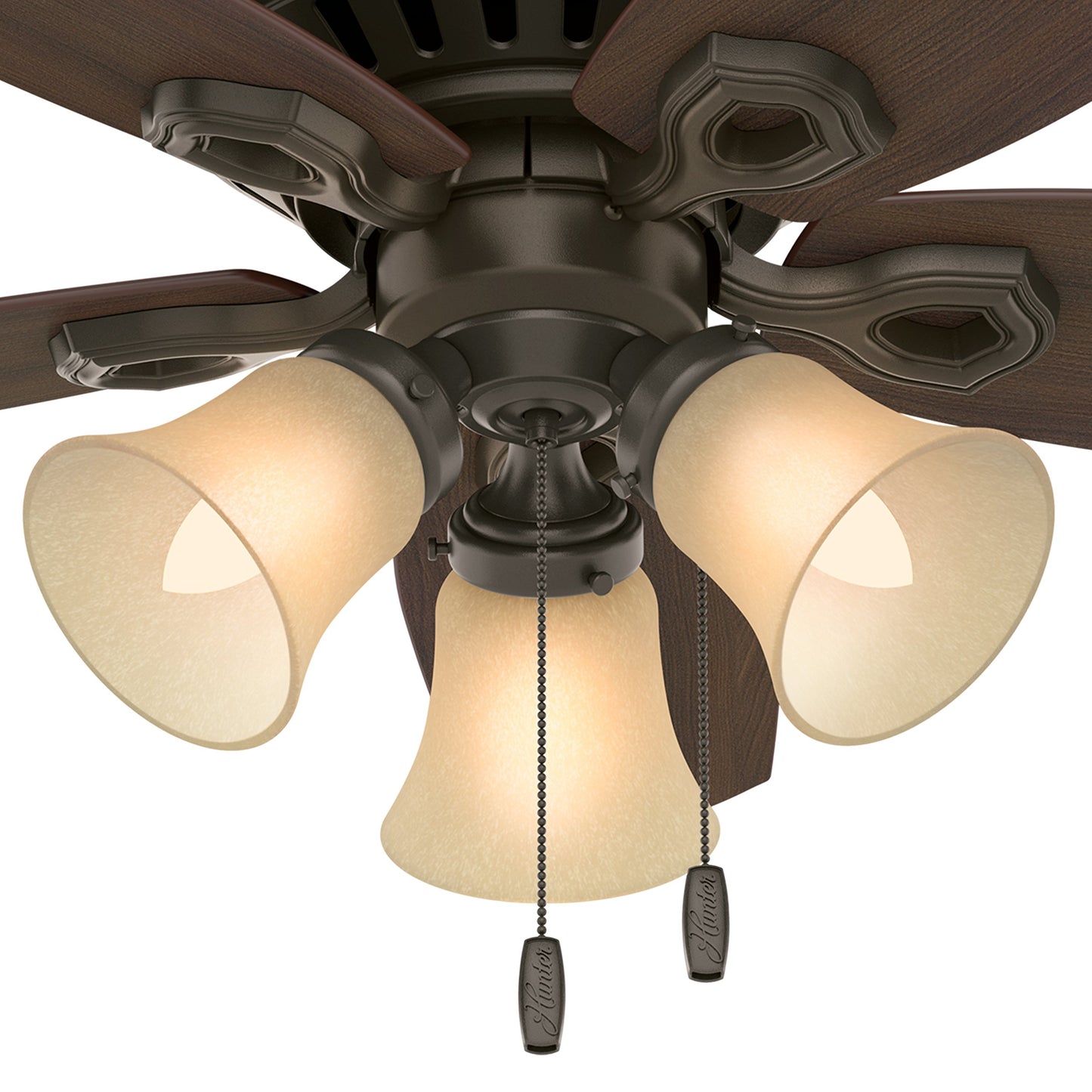 Hunter Fan 42 inch Low Profile Traditional Ceiling Fan in New Bronze - Three-Light Fitter with Cased White Glass (Renewed) (New Bronze)