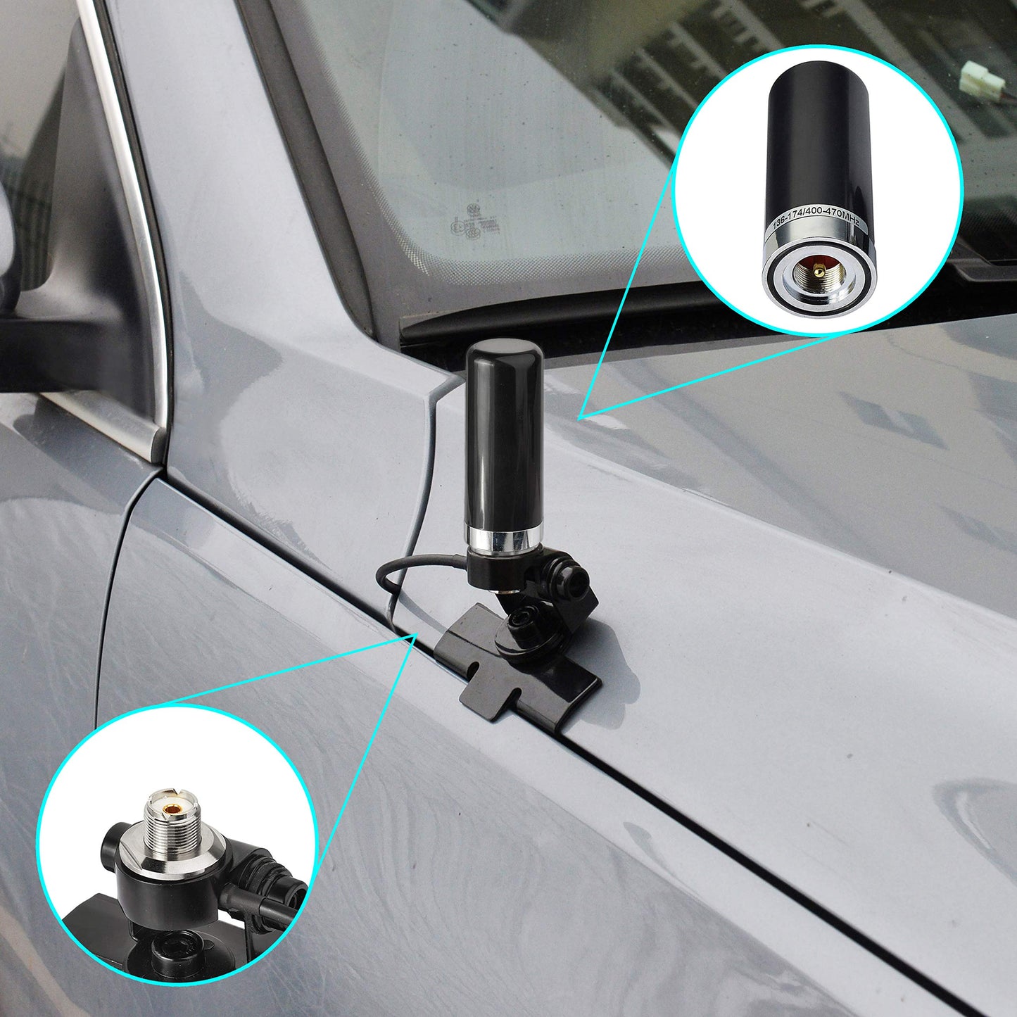 Bingfu Vehicle Ham Mobile Radio Antenna VHF UHF 136-174MHz 400-470MHz Car Truck Amateur Two Way Radio Low Profile Antenna with Lip Mount Fixed Bracket