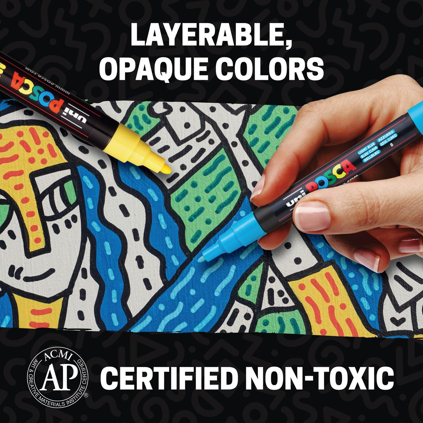 Uni Posca Paint Markers, 5M Medium Acrylic Markers with Reversible Tips, Artist Recommended For Gifts, Decorations, Fabric, Metal, Glass, Wood