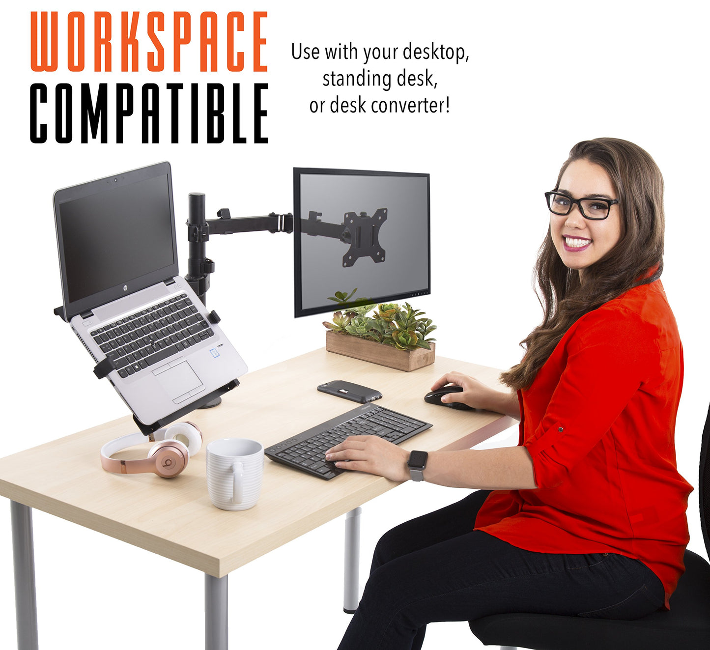 Stand Steady Monitor Mount + Laptop Stand | Height Adjustable Monitor and Keyboard Stand with Full Articulation and Desk Clamp Or Grommet | VESA Mount